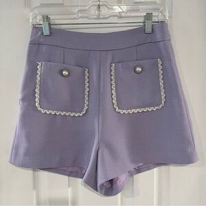 Lavender High Waist Cute Vintage-Inspired Shorts. Lace Lined Pockets
